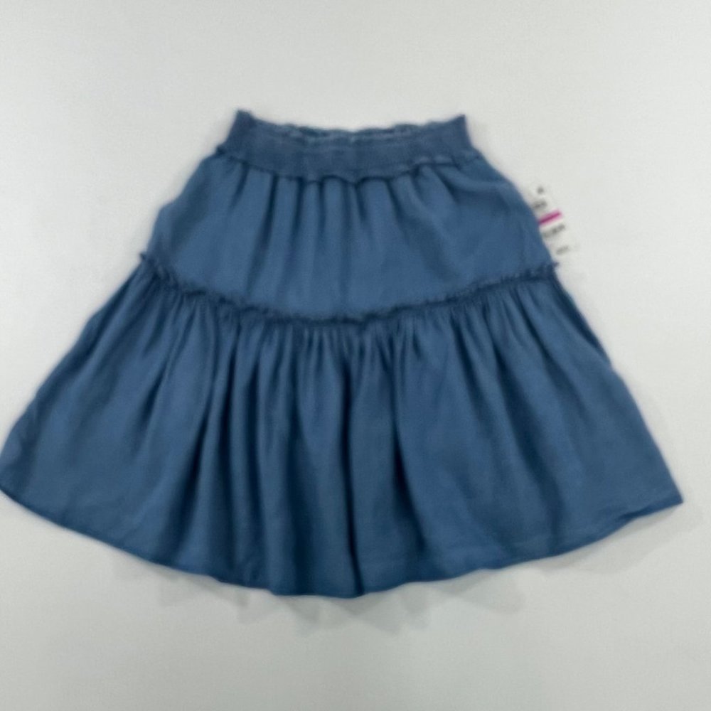 Maison Jules Women's Skirt XXS Tiered Ruffle Chambray Mini Skirt Blue XXS